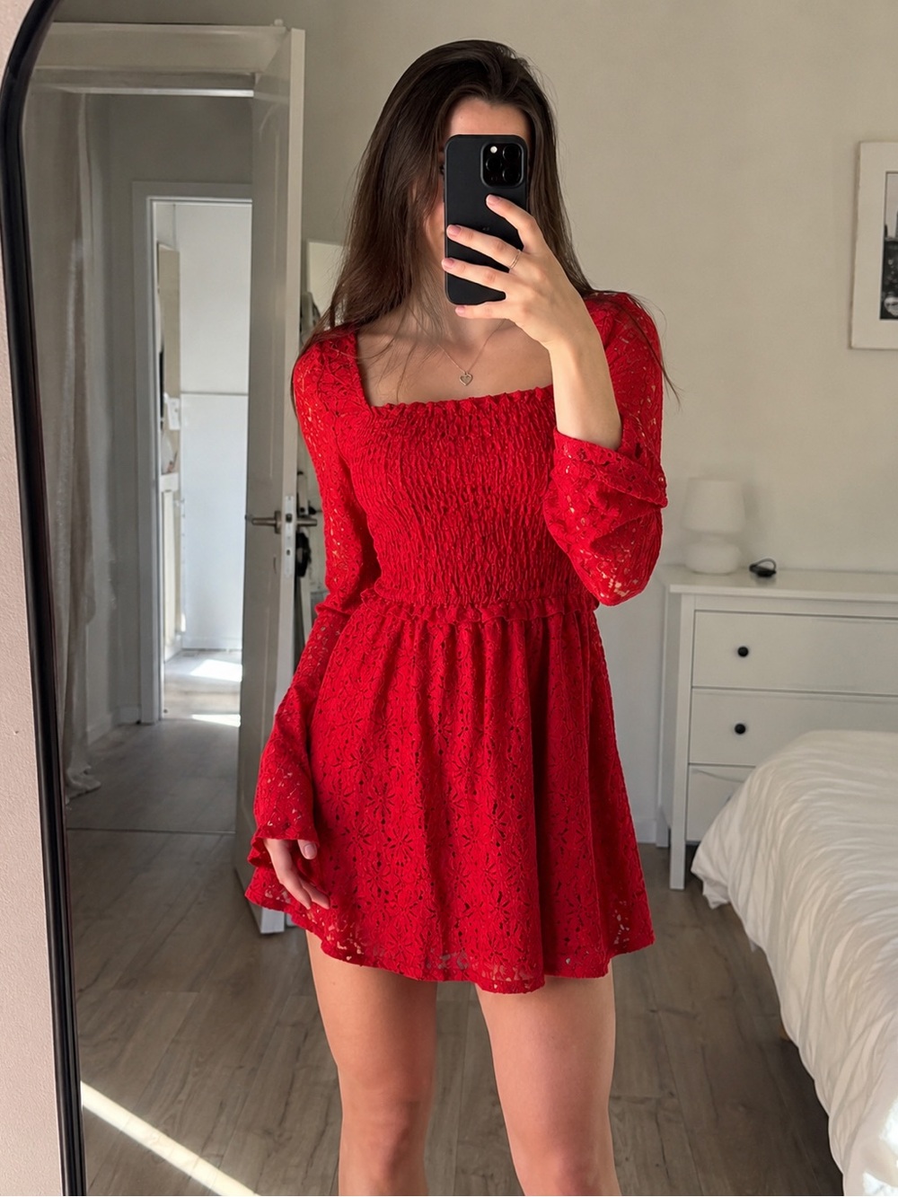 Mi Ami Francesca's Red Floral Dress Medium Long Sleeve